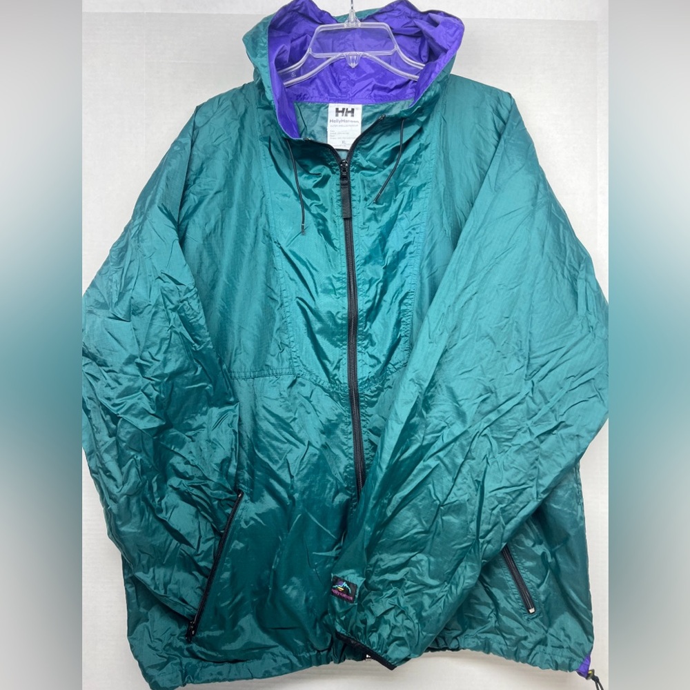 Vintage Helly Hansen Outer Shell Sz XL Green Purple Rip Stop Windbreaker Rain